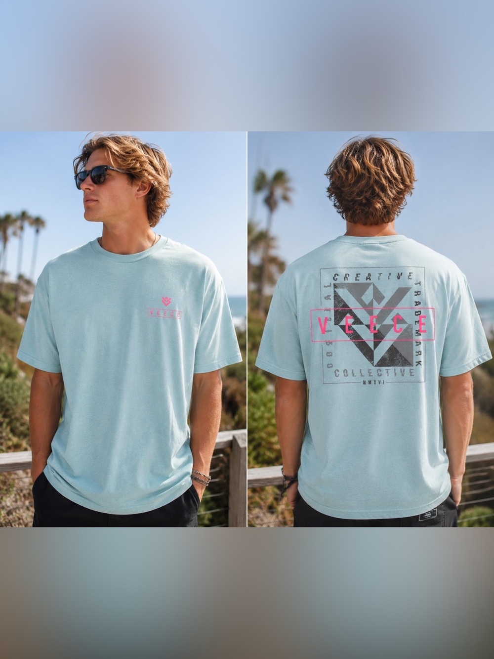Veece Served Graphic Tee NWT 2XL Light Turquoise Heather